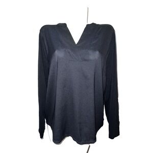 Chicos Black Mixed Media Split V-Neck Long Sleeve Blouse Top Size 3 XL